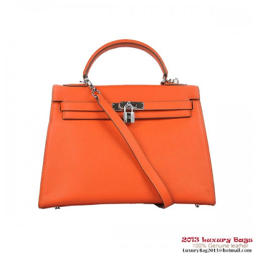 Hermes Kelly 32cm Sacs à bandoulière H6108 Orange Cuir Argent
