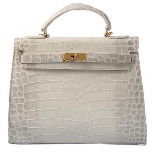 Hermes Kelly 32cm Sacs à bandoulière OFFWhite Croco Cuir Or