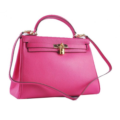 Hermes Kelly 32cm Sacs à bandoulière Rose en cuir granuleux Or