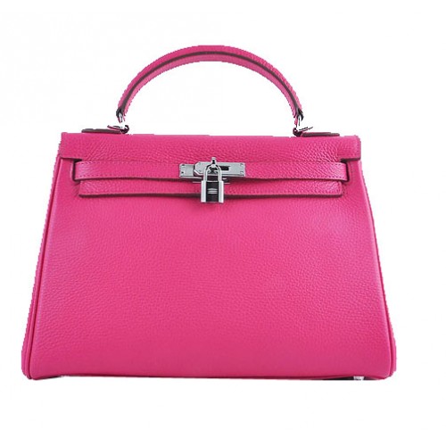 Hermes Kelly 32cm Sacs à bandoulière Rosy cuir granuleux argent