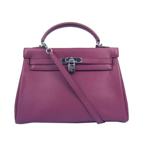 Hermes Kelly 32cm Sacs à main en cuir Togo 6018 Bordeaux Argent