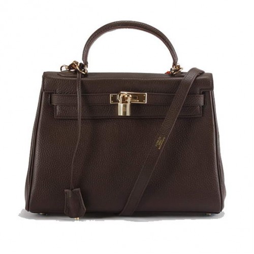 Hermes Kelly 32cm Sacs à main en cuir Togo 6018 Dark Coffee Golden
