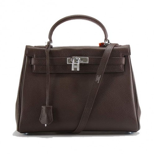 Hermes Kelly 32cm Sacs à main en cuir Togo 6018 Dark Coffee Silver