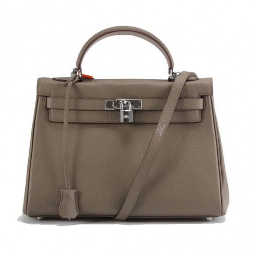 Hermes Kelly 32cm Sacs à main en cuir Togo 6018 Gris foncé Argent