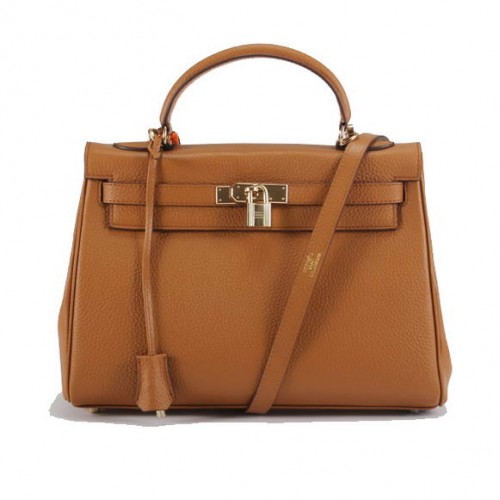 Hermes Kelly 32cm Sacs à main en cuir Togo 6018 Light Coffee Golden