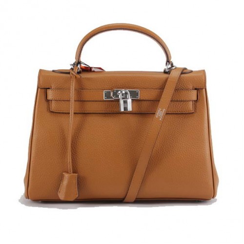 Hermes Kelly 32cm Sacs à main en cuir Togo 6018 Light Coffee Silver
