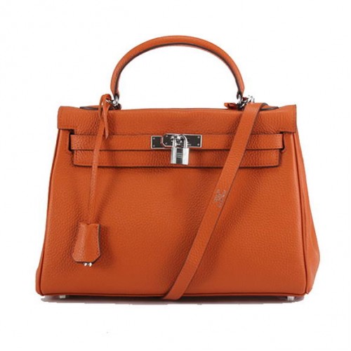 Hermes Kelly 32cm Sacs à main en cuir Togo 6018 Orange Argent