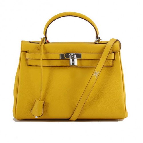 Hermes Kelly 32cm Sacs à main en cuir Togo 6018 Jaune Argent