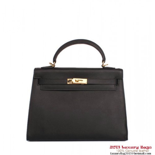 Hermes Kelly 32cm sac à poignée supérieure en cuir Togo noir or