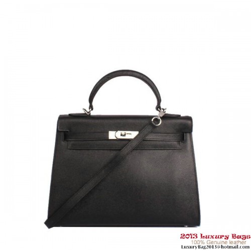 Hermes Kelly 32cm sac à poignée supérieure en cuir Togo noir argent