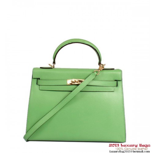 Hermes Kelly 32cm Top Handle Bag Vert Togo Cuir Or
