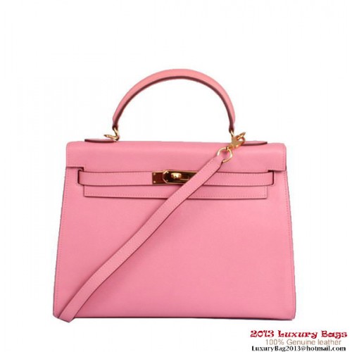 Hermes Kelly 32cm Sac à poignée supérieure en cuir togo rose or