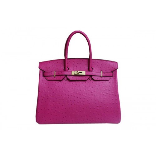 Hermes Kelly 35cm sac à main en cuir d'autruche pêche or