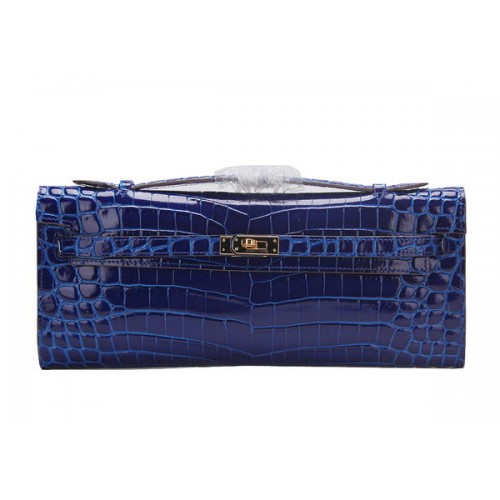 Hermes Kelly Pochette Croco Cuir K1002 Bleu