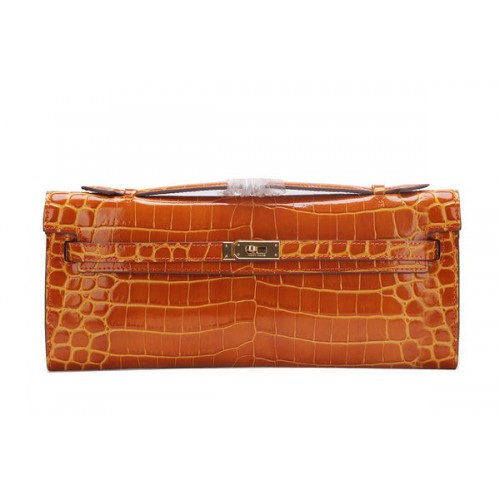 Hermes Kelly Pochette Croco Cuir K1002 Marron