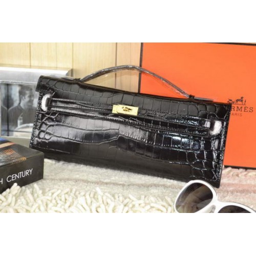 Hermes Kelly Pochette Croco Cuir K31 Noir