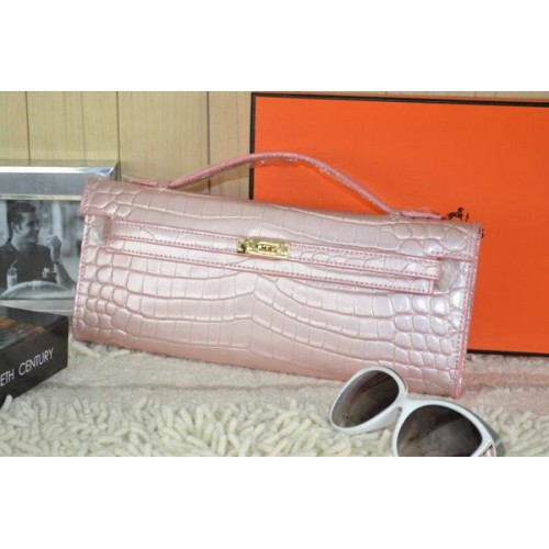Hermes Kelly Pochette Croco Cuir K31 Rose Clair