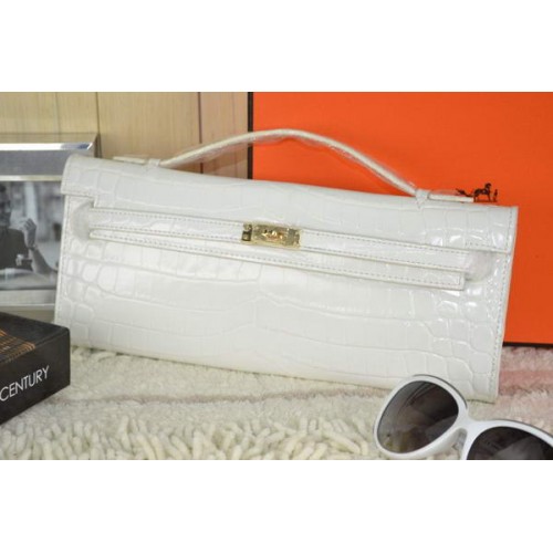 Hermes Kelly Pochette Croco Cuir K31 Blanc