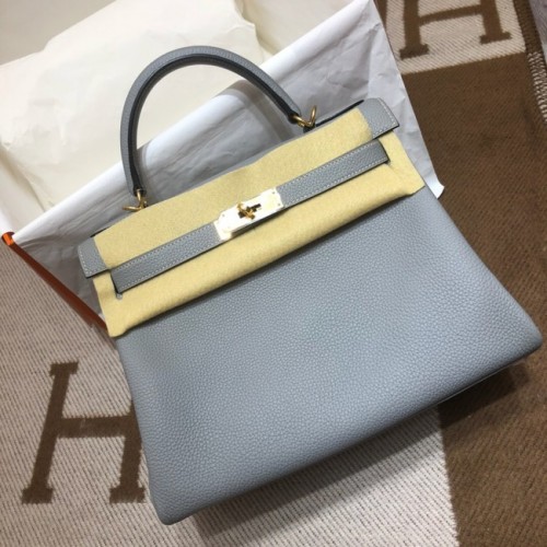 Hermes Kelly Sac à bandoulière Original TOGO Cuir KY3255 bleu clair