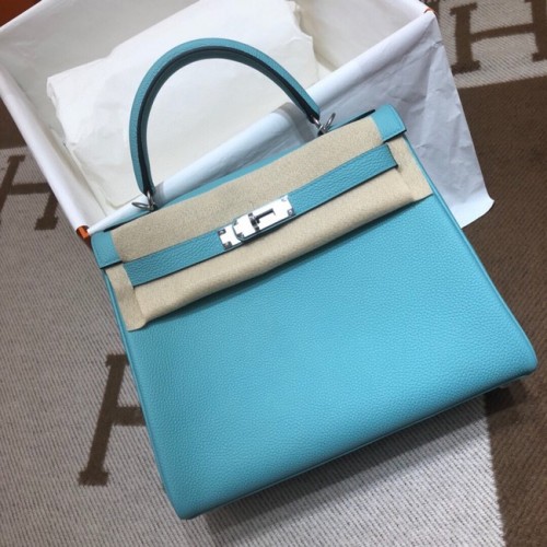 Hermes Kelly Sac à bandoulière Original TOGO Cuir KY3255 bleu ciel