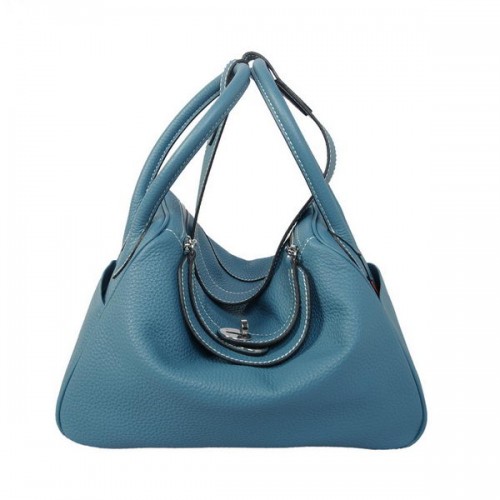 Hermes Lindy 30CM Bleu Cuir grainé Havanane Sac à bandoulière