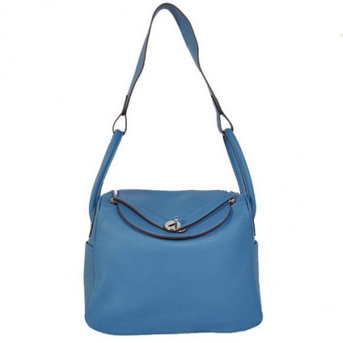 Hermes Lindy 30CM Havanane Sacs à main 1057 Matériel en cuir bleu argenté