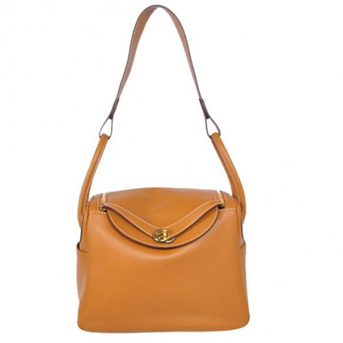 Hermes Lindy 30CM Havanane Sacs à main 1057 Camel Leather Golden Hardware