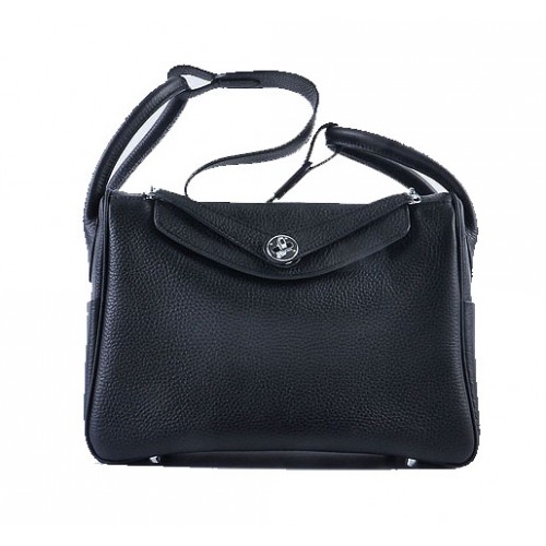 Hermes Lindy 30CM Sac à bandoulière en cuir grainé H6207 Noir