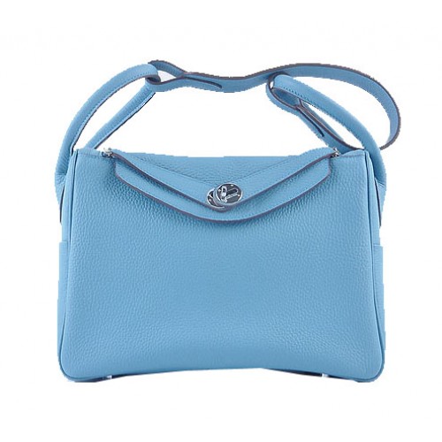 Hermes Lindy 30CM Sac à bandoulière en cuir grainé H6207 Bleu clair