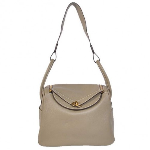 Hermes Lindy 30CM Havanane Sacs à main 1057 Cuir Gris Matériel Doré