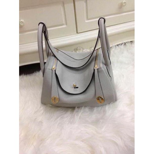 Hermes Lindy 30CM Sac à bandoulière en cuir gris HLD30 Or