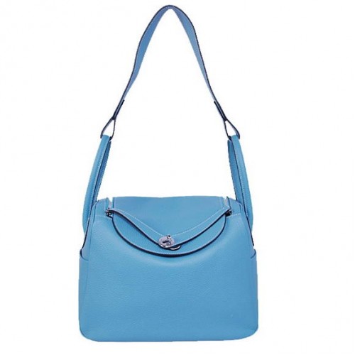 Hermes Lindy 30CM Havanane Sacs à main 1057 Cuir bleu clair Matériel argenté