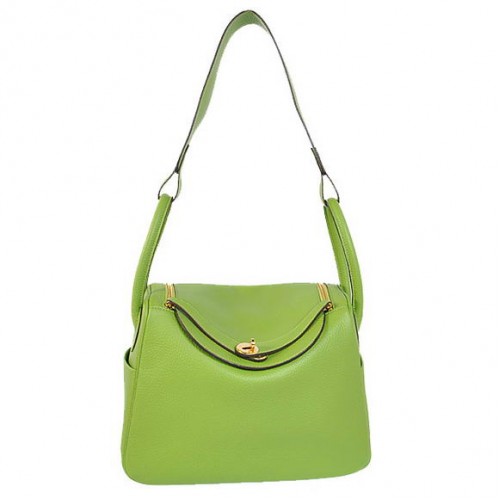 Hermes Lindy 30CM Havanane Sacs à main 1057 Cuir vert clair Matériel doré
