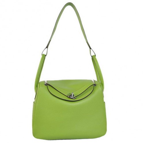 Hermes Lindy 30CM Havanane Sacs à main 1057 Cuir vert clair Matériel argenté