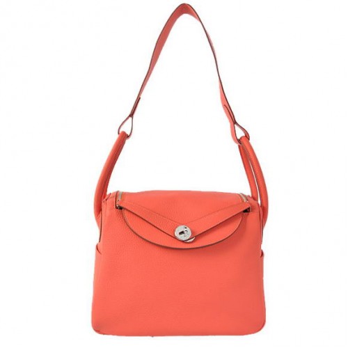 Hermes Lindy 30CM Havanane Sacs à main 1057 Cuir rouge clair Matériel argenté