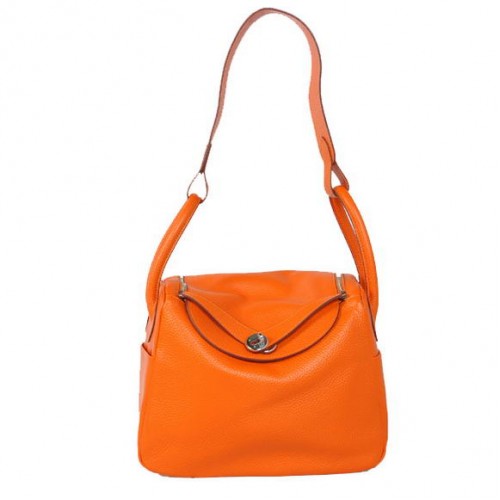 Hermes Lindy 30CM Havanane Sacs à main 1057 Matériel en cuir d'argent orange