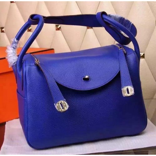 Hermes Lindy 30CM Sac à bandoulière en cuir H0881 Bleu