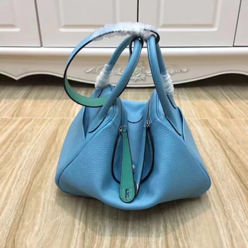 Hermes Lindy 30CM sac à bandoulière en cuir d'origine LD30 bleu et vert