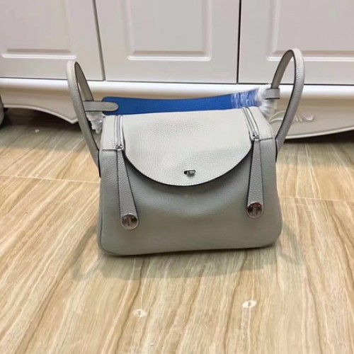 Hermes Lindy 30CM Sac à bandoulière en cuir d'origine LD30 Gris&Bleu