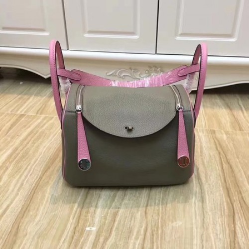 Hermes Lindy 30CM sac à bandoulière en cuir d'origine LD30 gris et rose