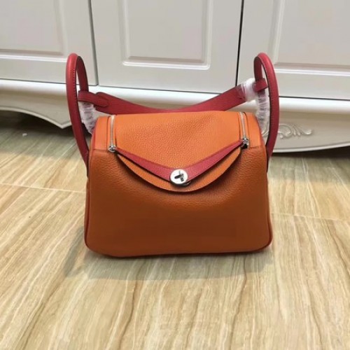 Hermes Lindy 30CM Sac à bandoulière en cuir d'origine LD30 Orange&Rouge