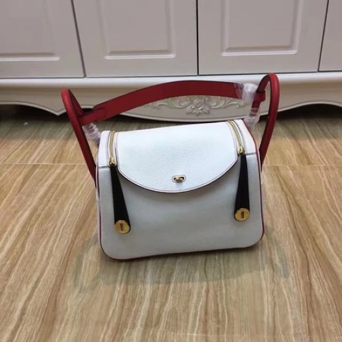 Hermes Lindy 30CM sac à bandoulière en cuir d'origine LD30 blanc et rouge