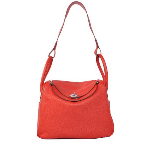Hermes Lindy 30CM Havanane Sacs à main 1057 Matériel d'argent en cuir rouge