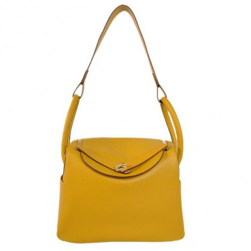 Hermes Lindy 30CM Havanane Sacs à main 1057 Cuir jaune Matériel doré