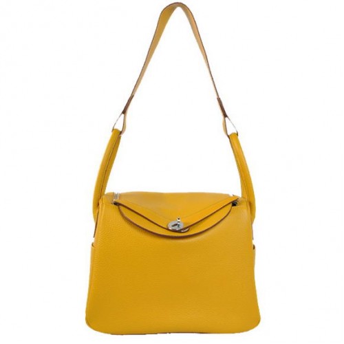 Hermes Lindy 30CM Havanane Sacs à main 1057 Matériel d'argent en cuir jaune