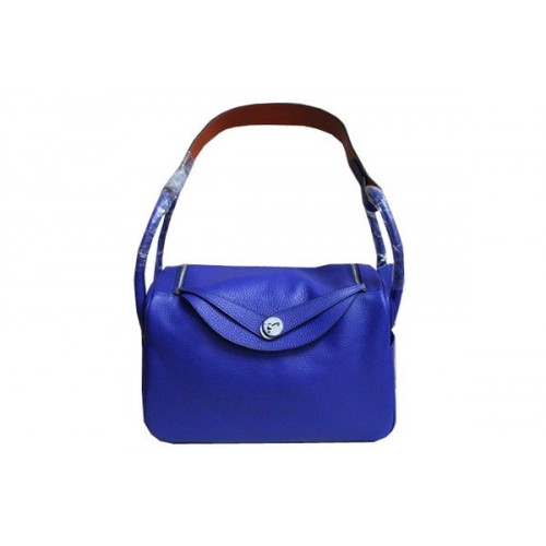 Sac à bandoulière Hermes Lindy 34CM en cuir grainé bleu