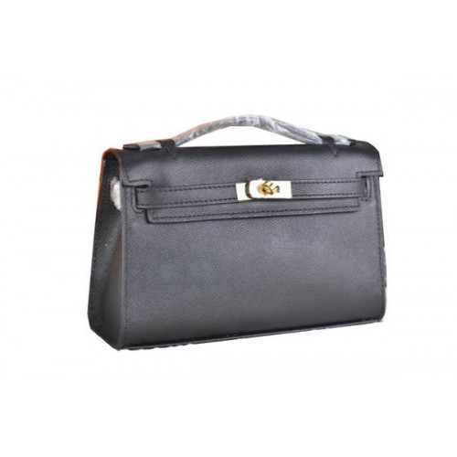 Hermes MINI Kelly 22cm sac fourre-tout en cuir de veau noir