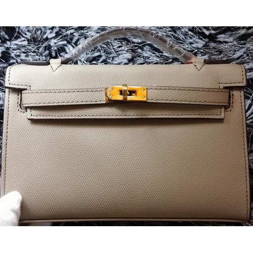Hermes MINI Kelly 22cm Sac fourre-tout en cuir de veau K011 Gris