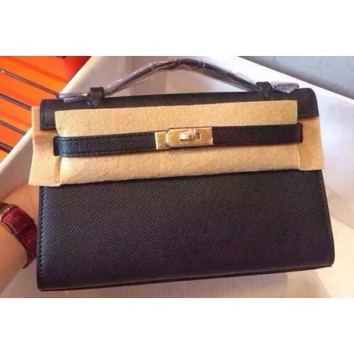 Hermes MINI Kelly 22cm sac fourre-tout en cuir de veau K22 noir