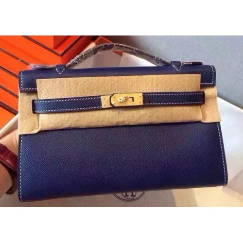 Hermes MINI Kelly 22cm sac fourre-tout en cuir de veau K22 bleu